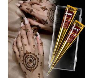 Shein 2 piezas Crema de tatuaje de arte de uñas de henna marrón con caja de almacenamiento, crema de pintura de tatuaje semipermanente adecuada para muñeca