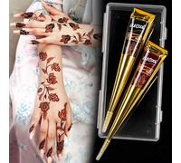Shein 2 piezas Crema de tatuaje de henna negra + marrón con caja de almacenamiento, tinta de pintura corporal semipermanente para muñeca y Body, color durad
