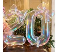 Shein 2 piezas de 100 cm Globos de lámina transparentes con forma de números coloridos, con decoraciones de lazos coloridos de 24 pulgadas, adecuados para f