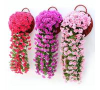 Shein 2 piezas de 85 cm Flores y plantas artificiales colgantes para decoración otoñal exterior, 1 pieza de enredadera de violeta de seda falsa resistente a