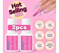 Shein 2 piezas de 8ml de pegamento de uñas súper fuerte, adecuado para placas de uñas, uñas acrílicas y uñas postizas, de larga duración y resistente, aplic