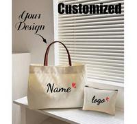 Shein 2 piezas de bolsas de tela para mujer personalizables con monedero, diseño único, gran capacidad, ligeras, plegables, de moda, con asas dobles, con es