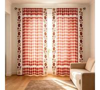Shein 2 piezas de cortinas con estampado a doble cara de cuadros rojos y blancos con patrón floral, de material de poliéster transparente, adecuadas para do