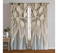 Shein 2 piezas de Cortinas con estampado de flecos retro, cortinas opacas para decoración de dormitorio - Protección UV, de poliéster lavable a máquina, ade