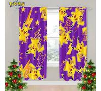 Shein 2 piezas de cortinas con licencia de Pokemon, de poliéster semi-opaco, lavables a máquina para el hogar, dormitorio, sala de estar, decoración adecuad