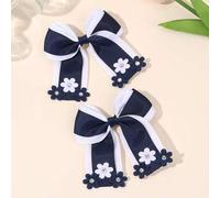 Shein 2 piezas de pinzas para el cabello con lazo floral azul marino, pinzas para el cabello exquisitas, temporada de regreso a la escuela, regalos para mae
