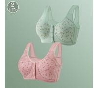 Shein 2 piezas de ropa interior con cierre delantero para mujeres de edad media y mayores, sujetadores inalámbricos cómodos y transpirables, talla grande