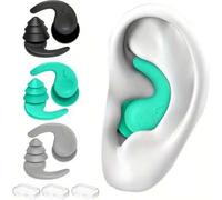 Shein 2 piezas de tapones para oídos de silicona LR izquierdo y derecho, tapones reutilizables e impermeables, diseño cómodo de silicona suave de triple cap