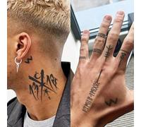 Shein 2 piezas de tatuajes temporales con hierbas, símbolos vikingos, tótems misteriosos, texto oscuro y líneas de estilo cruel, piratas, apropiados para ma