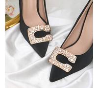 Shein 2 piezas Decoración de zapatos desmontable con hebilla cuadrada de metal y strass blanco, accesorios DIY para zapatos, clips de zapatos elegantes y de