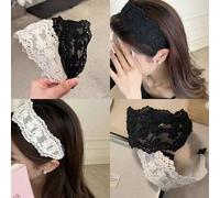 Shein 2 piezas Diademas elegantes de estilo francés minimalista en blanco y negro con encaje, versátiles para uso diario, hogar, escuela, playa, vacaciones