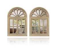 Shein 2 piezas Espejos de madera planos 2D de color caqui, ventanas decorativas falsas, adecuados para la decoración del hogar, la decoración del jardín, lo