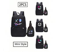 Shein 2 PIEZAS Estilo mini, Vuelta al cole Mochila escolar de gran capacidad con estampado de dibujos animados divertidos y expresión graciosa, multifuncion
