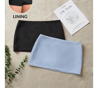 Shein 2 piezas Falda súper tejida con leggings para mujer, pantalón falda anti-destello, negro y azul