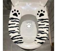 Shein 2 piezas Funda de asiento de inodoro con forma de pata de gato, estilo adhesivo de fácil instalación, lujosa y cómoda, colores negro y blanco para una