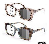 Shein 2 piezas Gafas de lectura multifocales progresivas fotocromáticas de marco grande con diseño de ojos de gato, estampado de leopardo, con bisagras de r