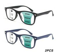Shein 2 piezas Gafas de lectura progresivas de múltiples enfoques, de uso dual para miopía y presbicia, con marco cuadrado clásico, bisagras de resorte cómo