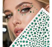 Shein 2 piezas Gemas de piedras preciosas verdes con brillo para la cara, pegatinas de gemas brillantes para el Body, accesorios de maquillaje para fiestas,