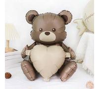 Shein 2 piezas Globo de helio de oso marrón lindo abrazando un globo con forma de corazón, globo de oso de dibujo animado 3D sentado mate de poliéster, adec