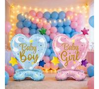 Shein 2 piezas Globos con forma de estrella y luna en rosa y azul, globos para revelación de género - Decoraciones de lámina de aluminio vibrantes en azul y
