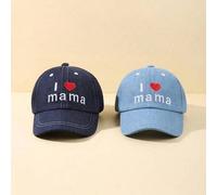 Shein 2 piezas Gorra de béisbol bordada con corazón "I Love Mama" para bebé, sombrero de sol ajustable y lindo, sombreros de verano para exteriores para beb
