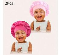 Shein 2 piezas Gorro de dormir para niños de unicolor con ala ancha elástica de satén sedoso - Ajuste , anti-pérdida de cabello, diseño ultra suave y transp