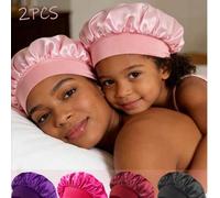Shein 2 PIEZAS Gorro para mamá y bebé, elástico de ala ancha de satén sedoso - Gorro de dormir de ajuste para protección del cabello, diseño ultra suave y t