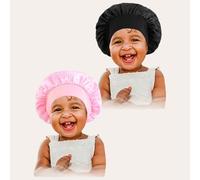 Shein 2 piezas Gorros anchos de satén elástico de unicolor para niños - Gorra de dormir de ajuste para protección del cabello, diseño ultra suave y transpi