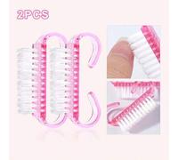 Shein 2 piezas Juego de cepillos de limpieza de uñas acrílicas - Cepillo de plástico de cerdas suaves en forma de trompeta mini color rosa, adecuado para el