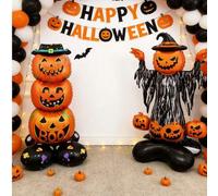 Shein 2 piezas - Juego de globos apilados con forma de calabaza que se sostienen solos, decoración de fiesta de Halloween espeluznante para interiores y ext