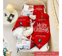 Shein 2 PIEZAS Juego de ropa de cama navideña Edredón rojo Juego de ropa de cama con estampado de Papá Noel, trineo y renos por ambos lados Suave y cómodo J