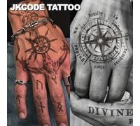 Shein 2 piezas Juego de tatuajes de hierbas, tatuajes de boceto con tema marítimo - Brújula "DEVINE" en inglés, ancla, diseños nostálgicos, casual para homb