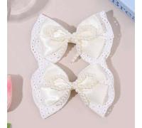 Shein 2 piezas Lazos de pelo con perlas rosas y encaje para niñas, pasadores de pelo con perlas, adecuados para uso diario y fiestas, regalos del Día de San