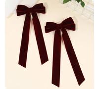 Shein 2 piezas Lazos de pelo de terciopelo rojo vino para niñas, lazo de terciopelo de cola larga, clips de cocodrilo, hebillas de lazo grande para el cabel
