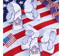 Shein 2 piezas Lazos para el cabello con bordado del Día de los Caídos y 4 de julio Día de la Independencia para niñas, pasadores para el cabello con bordad