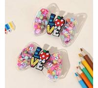 Shein 2 piezas Lazos para el cabello de niña con letras 'AMOR' de resina para volver al colegio, pasadores para el cabello a prueba de agua de colores múlti