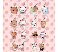 Shein 2 piezas Llavero de acrílico Bubu & Dudu Novia y Novio, Llavero de oso divertido, Llaveros de acrílico de osos panda de dibujos animados kawaii para m