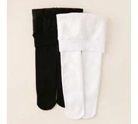 Shein 2 piezas Mallas forradas de polar negro y blanco para niños, leggings clásicos, simples y cómodos, transpirables, pantalones térmicos de moda casuales