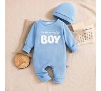 Shein 2 piezas Mameluco y gorro de punto de rizo con bordado de letra "MAMA'S BOY" para bebé recién nacido niño, conjunto a juego de mamá e hijo, ropa de be