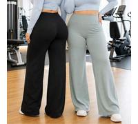 Shein 2 piezas Pantalones deportivos casuales para mujer talla grande, pantalones de yoga de cintura alta que levantan los glúteos, pantalones de pierna rec