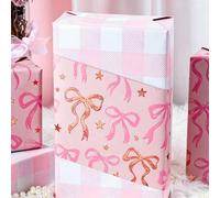 Shein 2 piezas Papel de embalaje rosa, Papel de regalo con lazo lindo, Papel de regalo con lazo lindo de lámina de oro rosa, Papel de regalo a cuadros de do