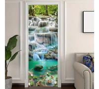 Shein 2 piezas Papel tapiz autoadhesivo con paisaje de cascada, 30.31 X 78.74 pulgadas, estampado animal de paisaje, decoración de puerta interior para dor