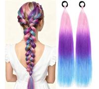 Shein 2 piezas/paquete Extensión de cola de caballo de 24 pulgadas con coletero, extensión de cola de caballo rosa, morada y azul, día de pelo loco, extensi