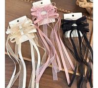 Shein 2 piezas Pasador de pelo con lazo de estilo ballet súper inmortal, color rosa con cinta de encaje, pasador de pelo con corazón exquisito y versátil pa