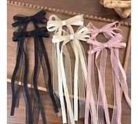 Shein 2 piezas Pasador de pelo con lazo de estilo ballet súper inmortal, color rosa con cinta de encaje, pasador de pelo femenino con corazón exquisito y ve