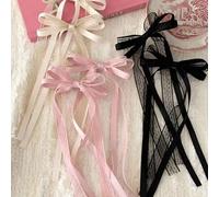 Shein 2 piezas Pasador de pelo con lazo estilo ballet súper inmortal, color rosa con cinta de encaje, pasador de pelo con corazón exquisito y versátil para