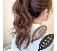 Shein 2 piezas, pasador de pelo grande tipo banana, peine de color café negro, de plástico, clip de pelo flexible tipo banana, adecuado para coleta de cabel