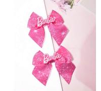 Shein 2 piezas Pasadores de pelo con estampado digital de Barbie princesa con moño, accesorios de pelo lindos y coloridos, de moda, adecuados para uso diari