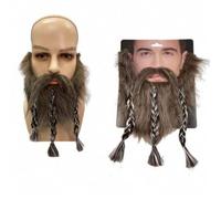 Shein 2 piezas Patillas trenzadas, bigote y barba de chivo, accesorios de disfraz de fiesta, barba de pirata marrón