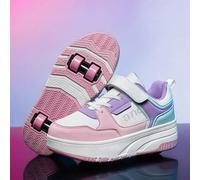 Shein 2 piezas Patines de ruedas juveniles 2025 nuevos, forro morado, plataforma blanca y rosa de TPR, ruedas rosas, patines de ruedas de dos hileras y cuat